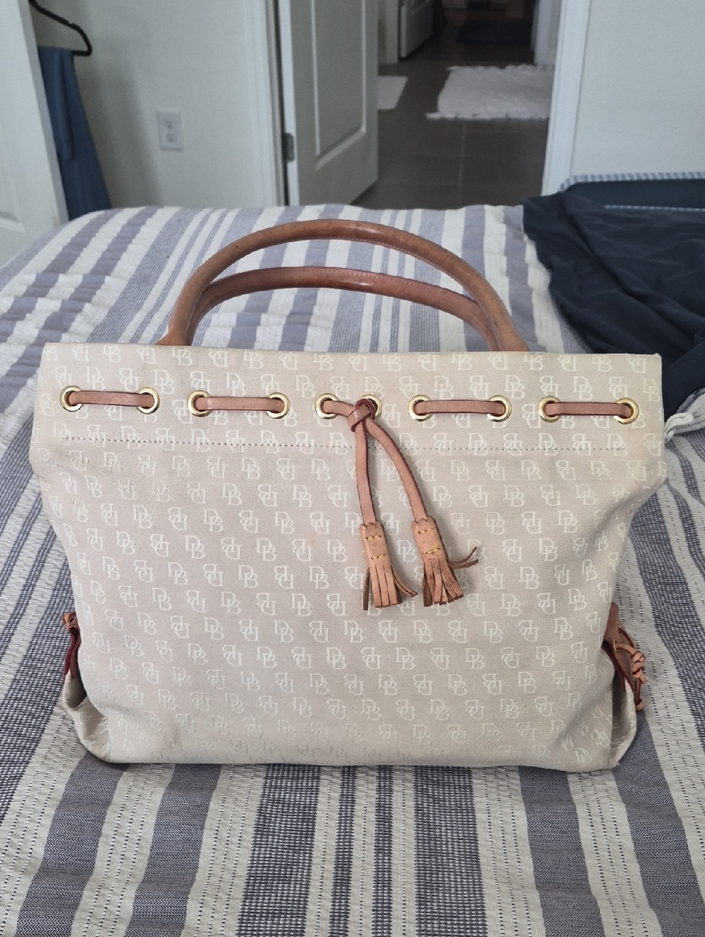 Dooney & Bourke Light Beige Tote Bag with Leather Trim